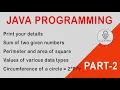 Java Programming Examples Perimeter and area of square Various data types Circumference
