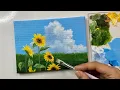 Lagu Sunflower painting/studio Ghibli scene/cloud painting technique/acrylic painting tutorial