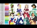 Disney Princess Coloring Book Compilation Cinderella Belle Pocahontas Jasmine Aurora Ariel Rapunzel