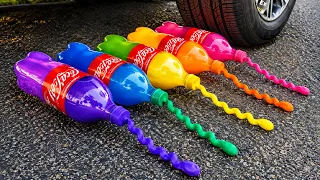 Experiment Car vs Giant Coca Cola, Fanta, Mtn Dew, Sprite, Pepsi, Coca Cola vs Mentos vs Balloons