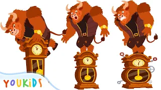 Hickory Dickory Dock | Crazy Bull, Bus & Baby Shark! 😱🚌 | 25 Min Compilation | YouKids