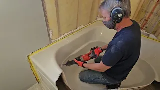 Fiberglass Corner Jacuzzi Bathtub Time Lapse Destruction using a Sawzall for Bathroom Remodel DIY