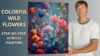 Colorful Wildflowers STEP by STEP Acrylic Painting Tutorial