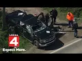 Aerial shows scene of April 19 2023 crash on 26 Mile Road in Macomb County