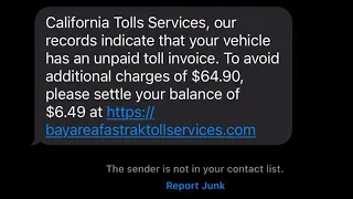 California Tolls Services Text Scam About Bay Area FasTrak Toll at Bayareafastrakinvoice com