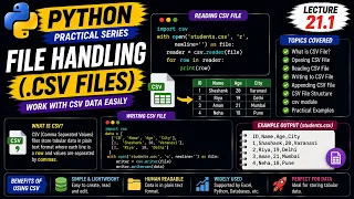 Python CSV File Handling Read Write Append CSV Files Lecture 21 1