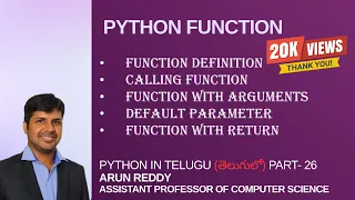 PYTHON IN TELUGU PART - 26 PYTHON FUNTIONS PYTHON USER DEFINED FUNCTION IN TELUGU