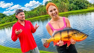 PESQUEI UM PEIXE GIGANTE NO LAGO DO MEU IRMÃO 