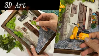 Creative 3D Diorama Art Designe / Miniature Moped Scooter Parked on the Street #diy