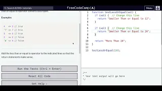 Lesson 68 Basic JavaScript Comparison with the Less Than Or Equal To Operator