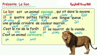 تعبير كتابي عن الأسد باللغة الفرنسية مترجم الى اللغة العربية لسنة الخامسة إ الفصل الاول 