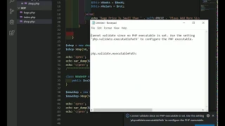 Cannot validate since no PHP executable is set Use the settin php validate executablePath
