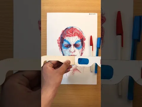 Spider man 3D 😳 drawing using red and blue pen 💫 #shorts