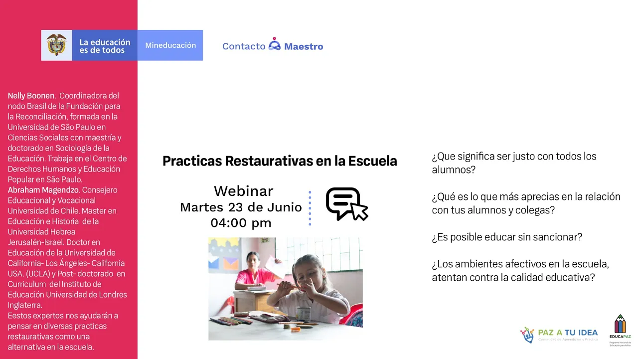 Webinar: "Prácticas restaurativas en la escuela" - Nelly Boonen y Diana Sosa