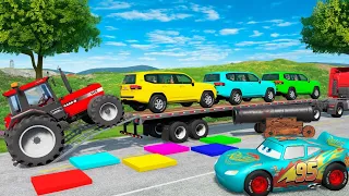 Flatbed Truck McQueen | Transportation with Truck - Pothole vs Car #7 | BeamNG.Drive Gameplay