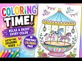 Girl Coloring a Cute Carousel Printable Relaxing Coloring for Kids