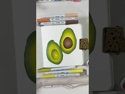 Painting Avocado using Ohuhu Hile blending acrylic markers #ohuhublendingfruits #ohuhuacrylicmarkers