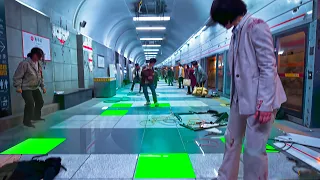 monsters flood the subway and only those who stand on green tiles will survive