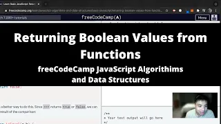 Returning Boolean Values from Functions Basic JavaScript freeCodeCamp tutorial