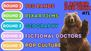 5 Round Pub Quiz 90s Bands Geography Pop Culture Disney Pixar Movies Fictional Doctors 71
