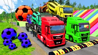 Flatbed Truck McQueen | Transportation with Truck - Pothole vs Car #16 | BeamNG.Drive Gameplay