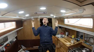 Snowbird Ep 29 Complete boat LED spotlights & headliner installation on sailboat Hallberg Rassy