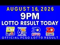 9pm Lotto Result Today August 16 2026 PCSO