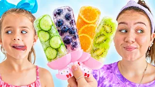 Ruby and Bonnie Make Fruit Ice Cream & Try Fun Food Challenges