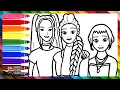 Draw and Color Rumi Mira and Zoey from HUNTRIX K POP Demon Hunters Drawings for Kids