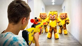 Nerf war against Minecraft piglins! Piglins have invaded my house!