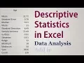 Descriptive Statistics in Excel Mean Median Mode Std Deviation
