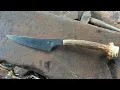 Hand forged knife installing antler handle