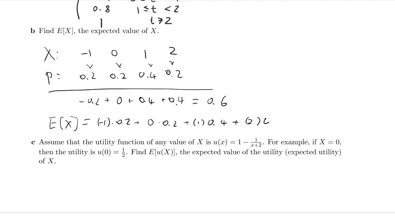 Example 4.1 Part 2: find the expected utility of a discrete random variable