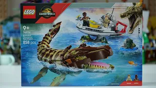 LEGO Jurassic World Rebirth 76974 Brick Built Mosasaurus Boat Mission Speed Build