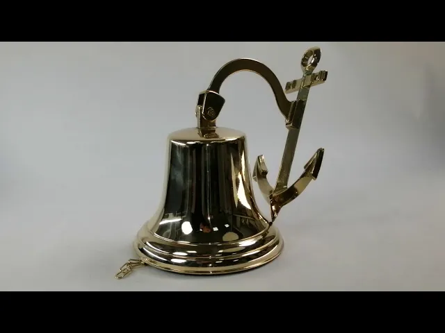Видео-обзор Сувенирная рында  на кронштейне-якоре, корабельный колокол, d 18 см, цвет золото