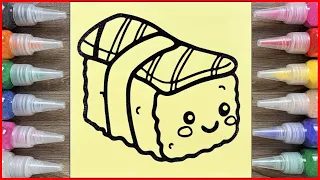 Vẽ và tô màu tranh cát sushi maki cá hồi, bơ và phô mai (Chim Xinh channel)