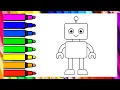How to Color a Cute Robot Easy Robot Coloring Page for Kids