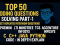 Top 50 Coding Questions Solved C C Java Python Capgemini Infosys TCS LTI Mindtree