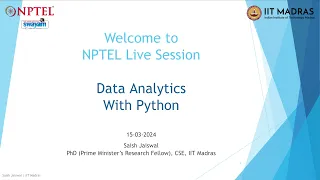 Data Analytics With Python NOC24-CS20 Live Session 8 NPTEL