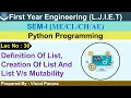 Lec-30 - List Creation of list List mutability Python Programming First Year Engineering