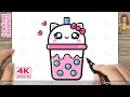 How to Draw a Cute Kitty Bubble Tea Easy Kawaii Boba Drawing for Kids and Toddlers