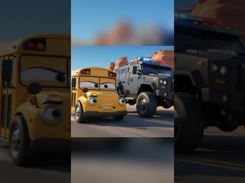 Yellow school bus chased by a black police armored truck. Amaizing Must watch #city#schools