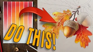 Realistic Autumn Leaves Drawing with Colored Pencils Gradient Blending Tutorial