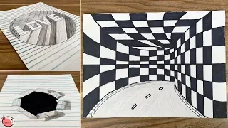 11 how to draw 3d step in hole line paper trick art