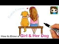 How to Draw a cute Girl Hugging her Dog Back View