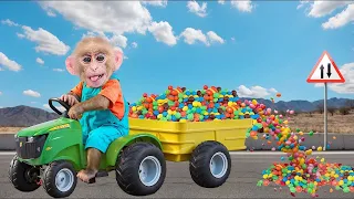 Smart Obi monkey harvests a candy truck in the barn with the duckling | ANIMALS LIFE