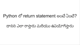 Python Tutorial in Telugu What is return statement