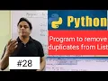 Python program to remove duplicates from List basic python tutorial for beginners in hindi
