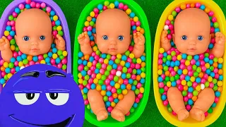 11 Minutes Satisfying Full of 3 Rainbow BathTubs Candy with M&M's & Magic Slime Cutting Video