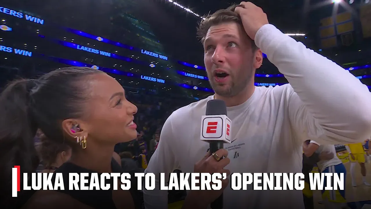 Luka Doncic reacts to Lakers' opening win vs. Warriors & moment with Yaxel Lendeborg | NBA on ESPN